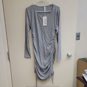 Chic Gray Ruched Long Sleeve Dress